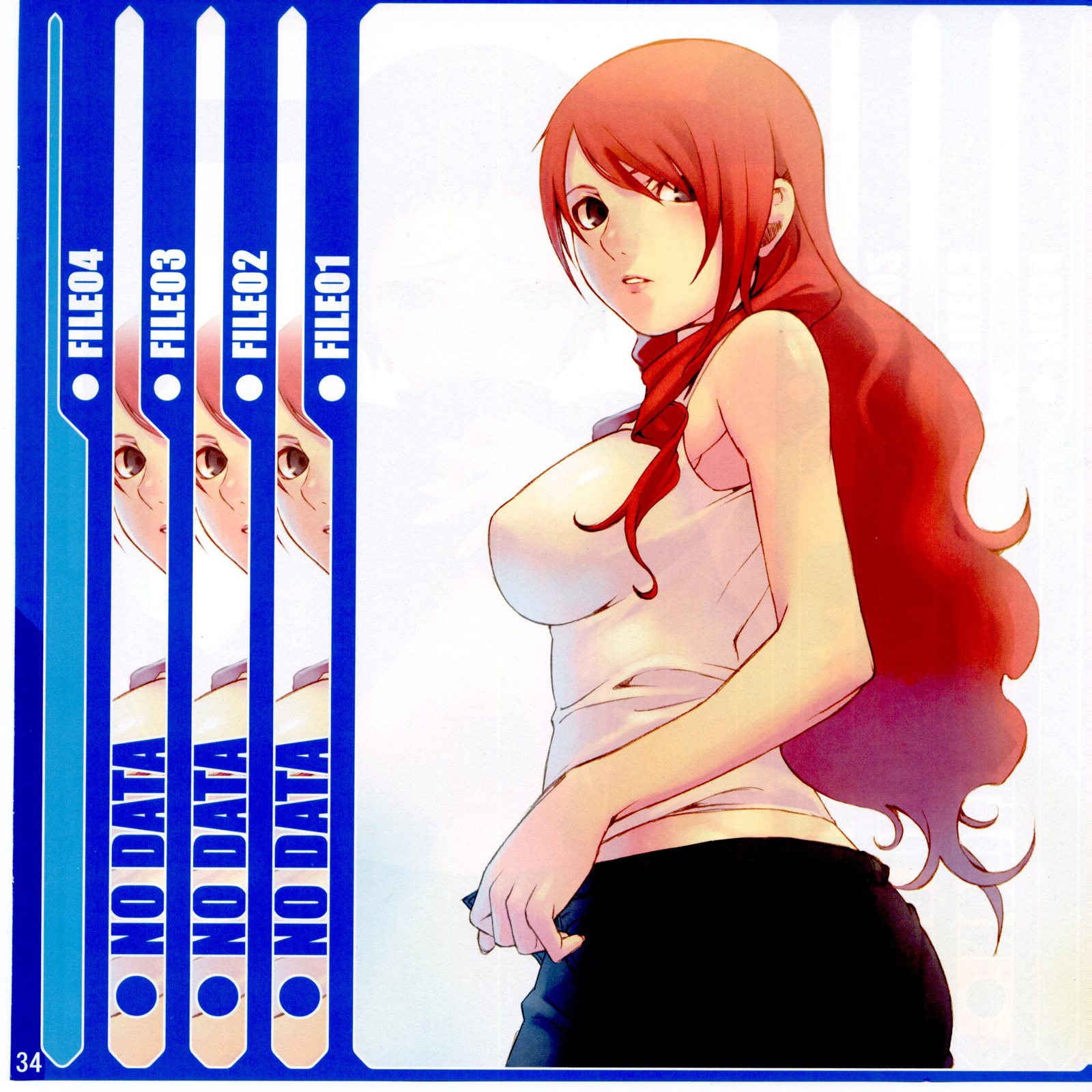 tasaka shinnosuke, kirijou mitsuru, atlus, persona, persona 3, highres, 1girl, breasts, camisole, female focus, large breasts, long hair, looking back, midriff, red eyes, red hair, solo