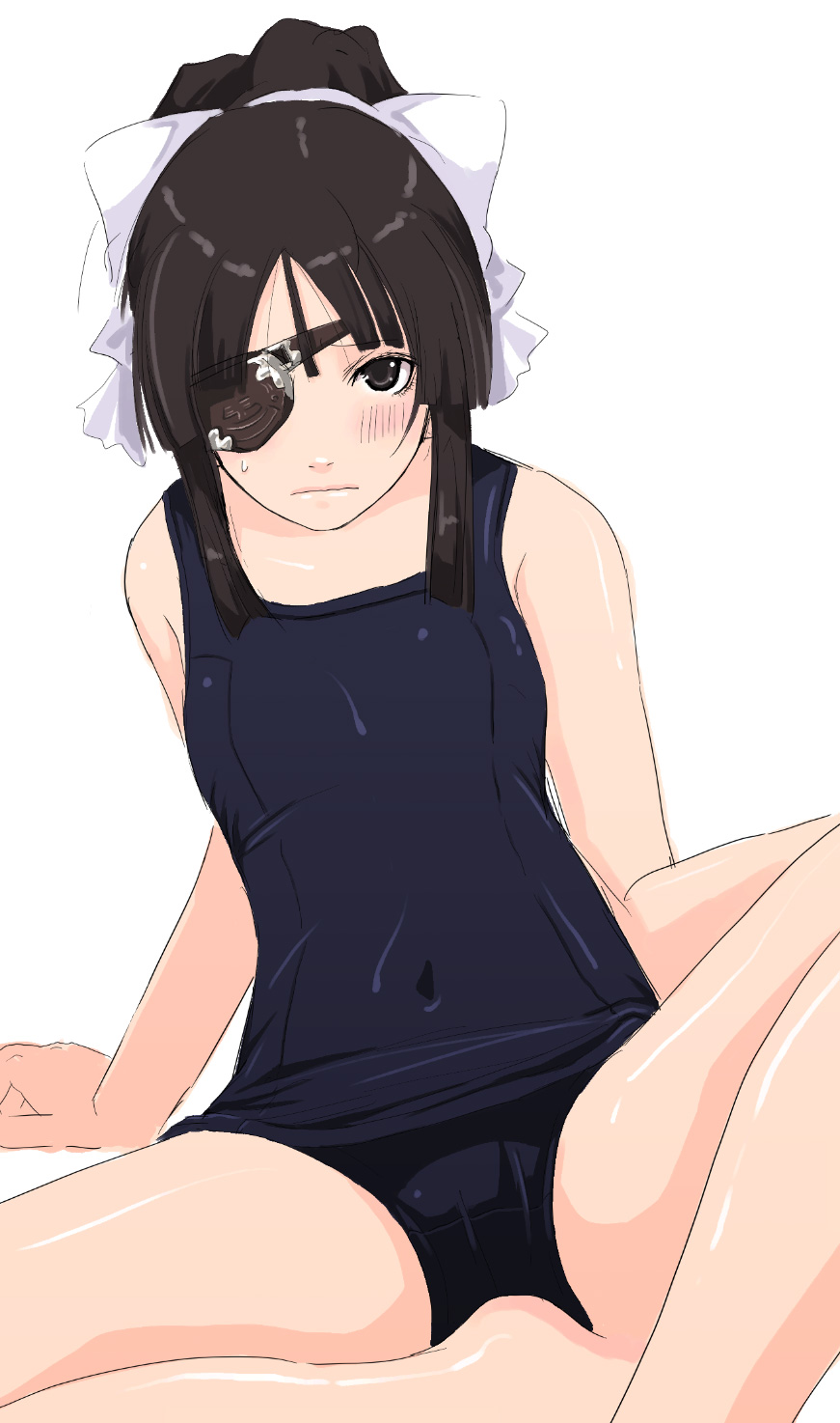 mr.romance, original, highres, black one-piece swimsuit, eyepatch, one-piece swimsuit, school swimsuit, solo, swimsuit