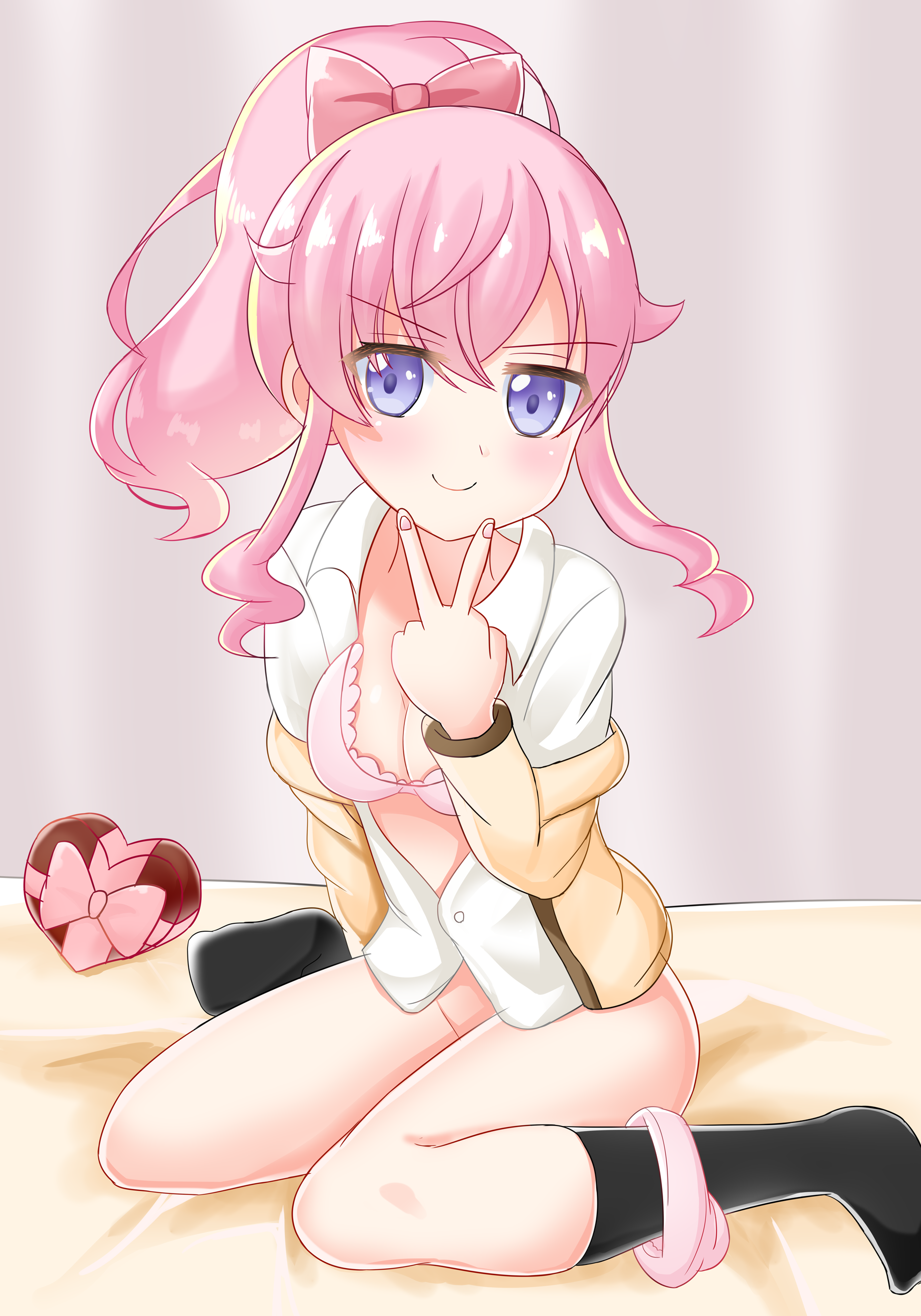 aparu, momoyama mirai, kiratto pri chan, pretty series, absurdres, highres, 1girl, bra, gyaru, no pants, parody, style parody, underwear, v