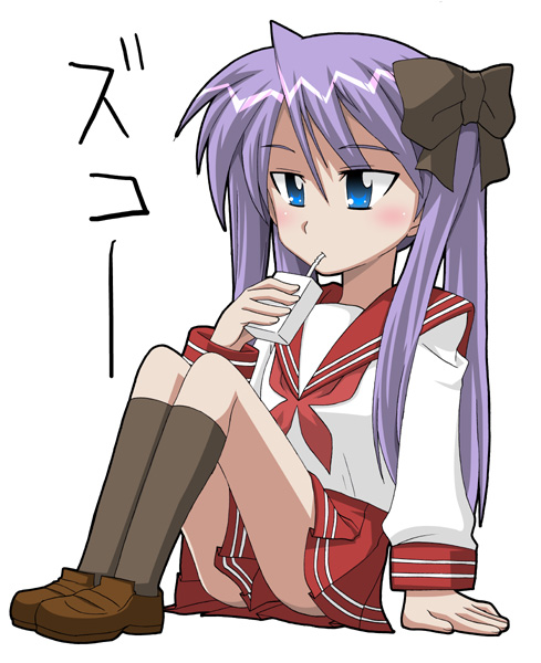 miyakodori takayuki, hiiragi kagami, lucky star, 00s, juice box, school uniform, serafuku, solo