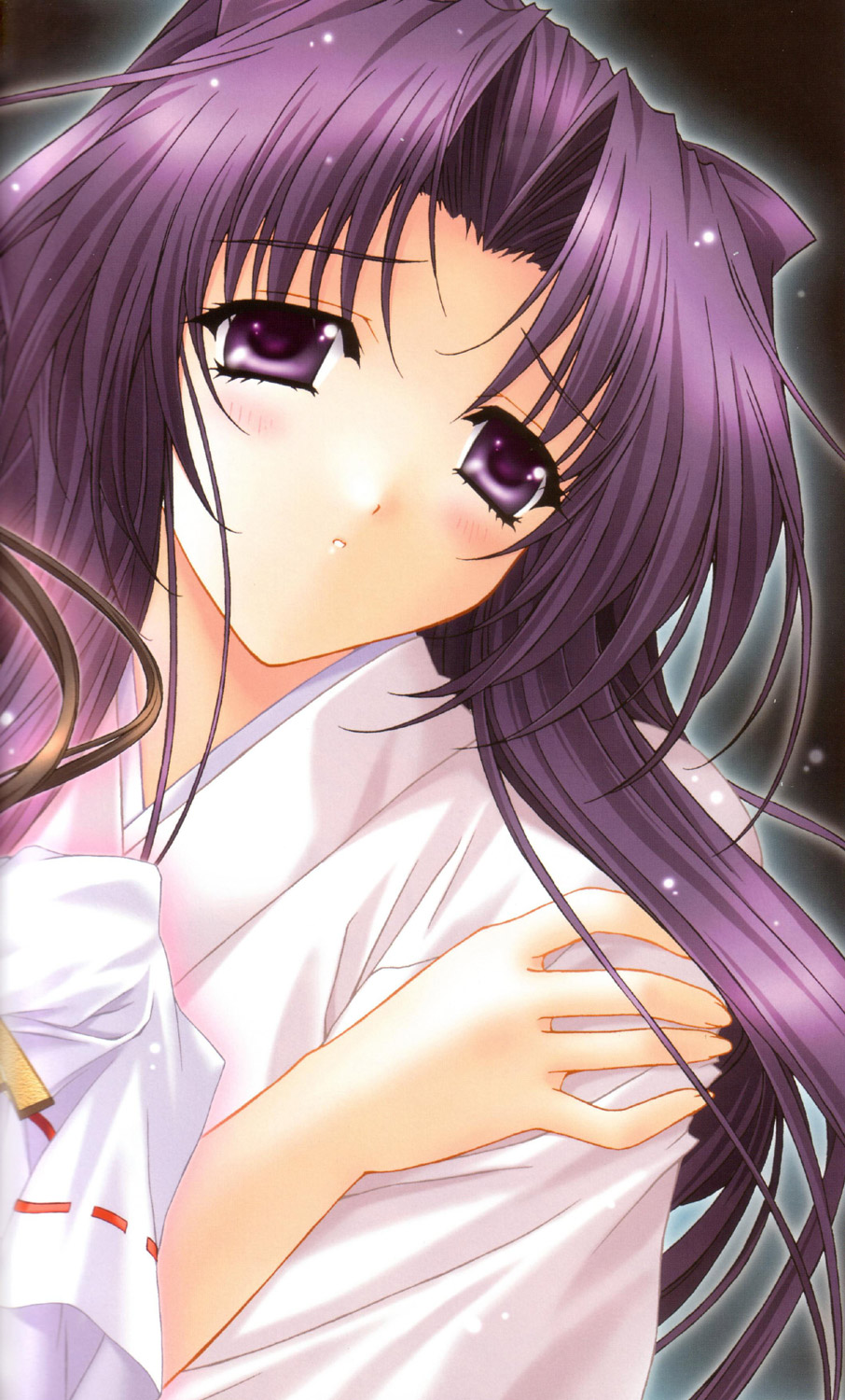 kimizuka aoi, fujimori megumi, lost passage, highres, 1girl, blush, close-up, female focus, fujimozi megumi, japanese clothes, kimono, long hair, purple eyes, purple hair, solo
