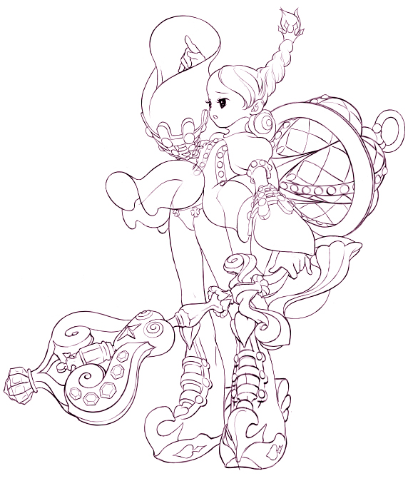 mootan, tagme, 1girl, female focus, magical girl, monochrome, purple theme, solo