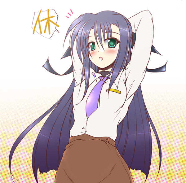 uminchu, ginga nakajima, lyrical nanoha, mahou shoujo lyrical nanoha, mahou shoujo lyrical nanoha strikers, 00s, blush, green eyes, long hair, purple hair, solo