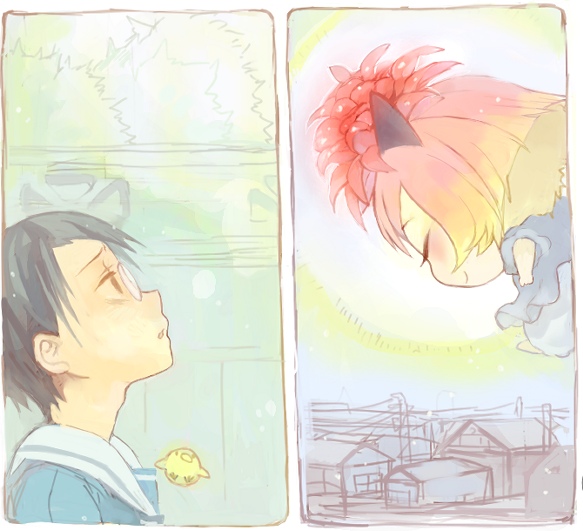 moriyama sunao, potemayo (character), potemayo, 00s, baby animal, bird, chick, flower, oekaki