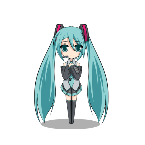 maid koubou, hatsune miku, vocaloid, animated, animated gif, lowres, 1girl, aqua eyes, aqua hair, aqua necktie, black thighhighs, blinking, blouse, collared shirt, detached sleeves, eyes visible through hair, female focus, grey shirt, hair between eyes, long hair, looking at viewer, microphone, necktie, own hands clasped, own hands together, shadow, shirt, simple background, skirt, sleeveless, sleeveless shirt, solo, standing, thighhighs, twintails, very long hair, white background