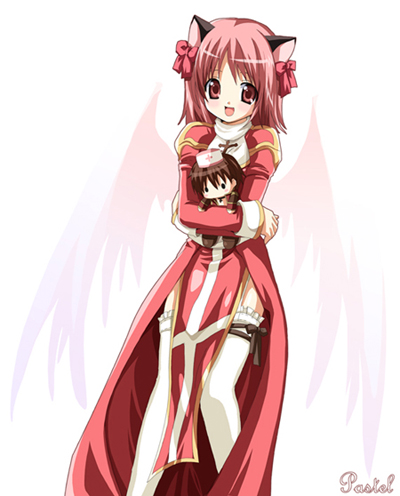 kurot, high priest (ragnarok online), ragnarok online, lowres, animal ears, cat ears, dress, ribbon, solo, thighhighs, two-tone dress