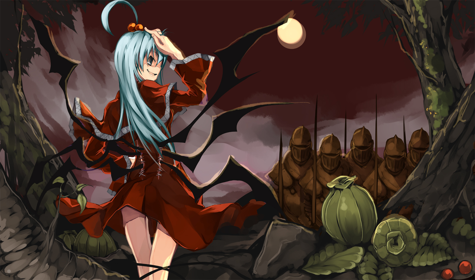 shimadoriru, shinki (touhou), mystic square, touhou, touhou (pc-98), highres, 1girl, armor, female focus, hair bobbles, hair ornament, knight, solo