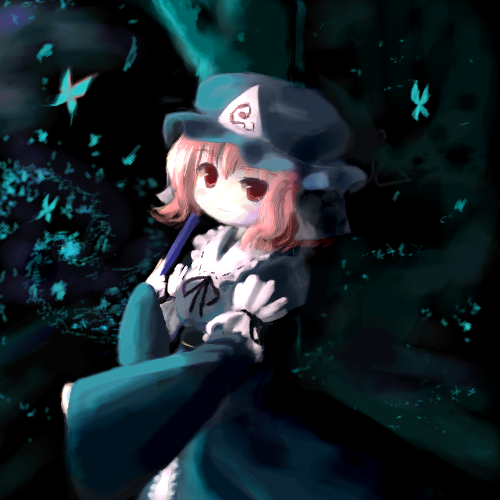 tsubasa (abchipika), saigyouji yuyuko, touhou, lowres, 1girl, female focus, hat, mob cap, solo
