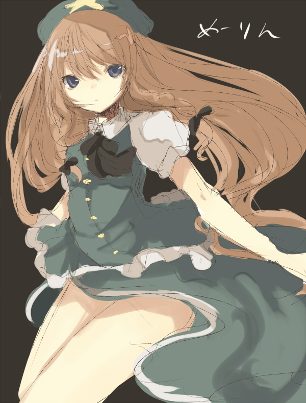 tetsuo (tashirosu), hong meiling, embodiment of scarlet devil, touhou, translated, 1girl, braid, character name, female focus, simple background, solo