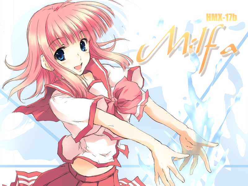 kikurage (plastic people), milfa (to heart), to heart (series), to heart 2, 00s, blue eyes, pink hair, school uniform, serafuku, solo