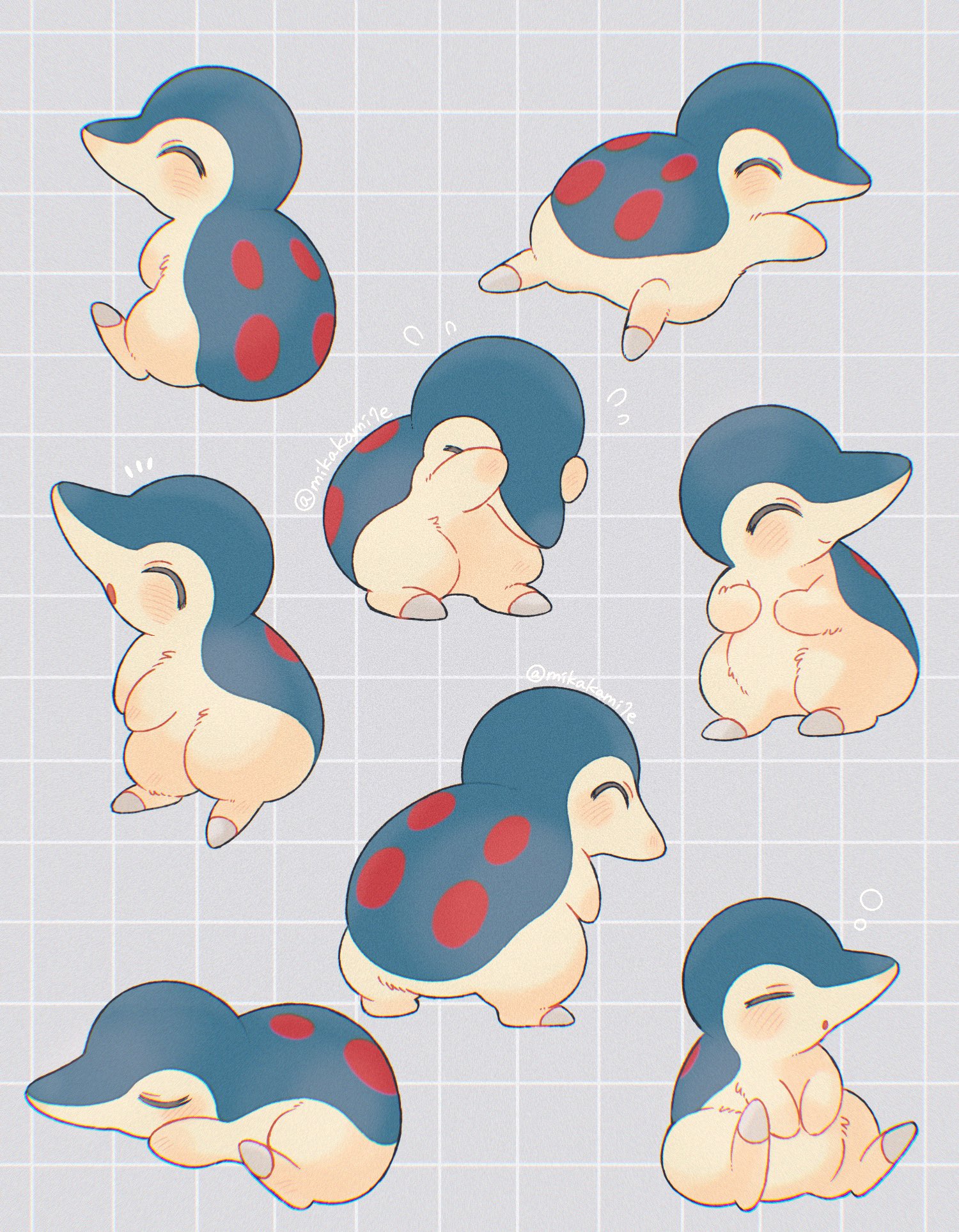 mikakami1e, cyndaquil, nintendo, pokemon, highres, blush, closed eyes, closed mouth, covering own eyes, full body, gen 2 pokemon, no humans, open mouth, pokemon (creature), pokemon focus, sleeping, smile