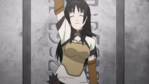 kaaya, druaga no tou, fur, animated, animated gif, anime screenshot, 1girl, black hair, detached sleeves, female focus, hairband, long hair, paw pose, solo
