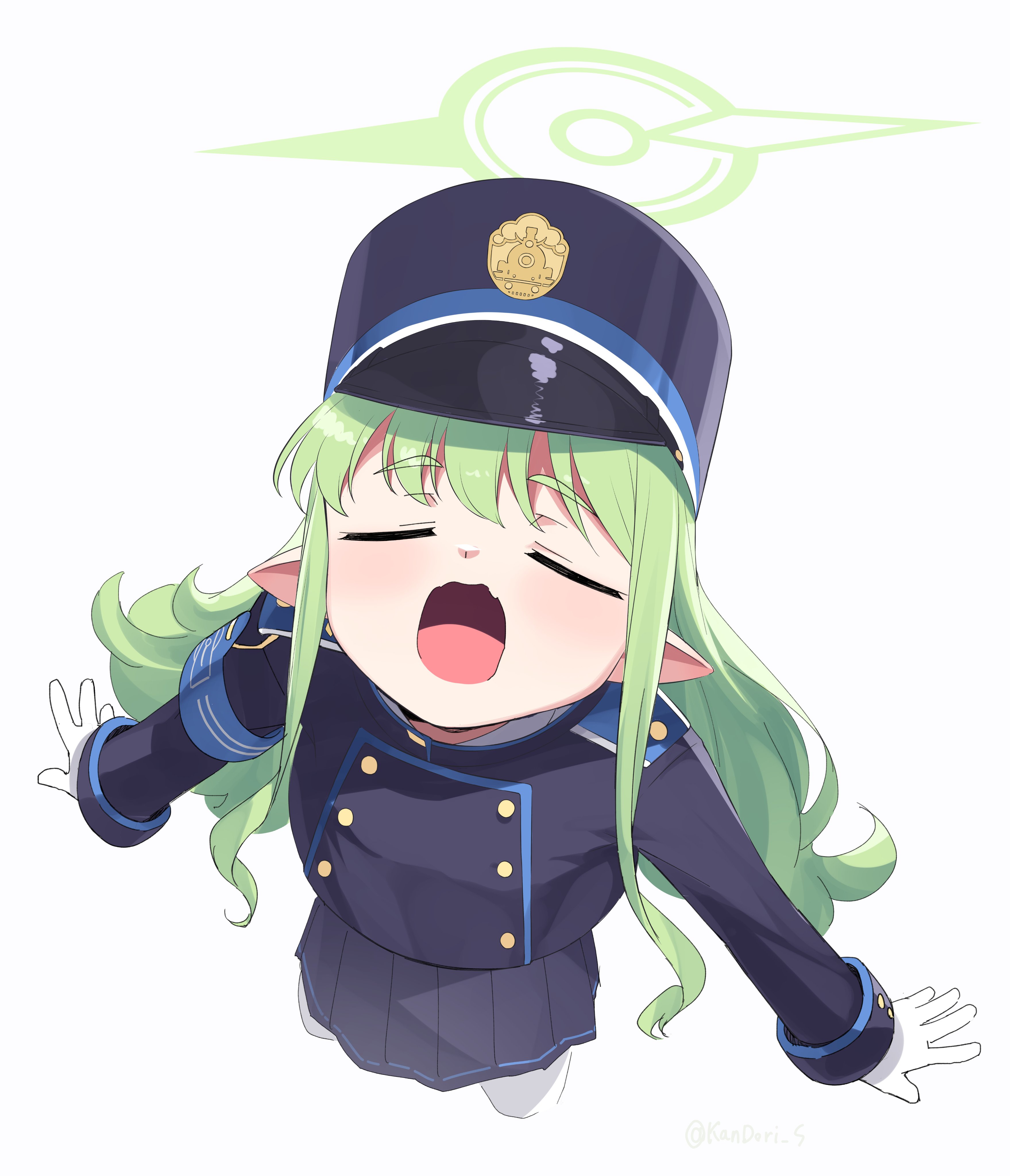 kandori, hikari (blue archive), blue archive, absurdres, highres, green hair, long hair, open mouth