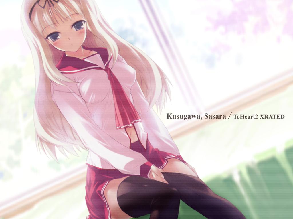 kusugawa sasara, to heart (series), to heart 2, 00s, navel, school uniform, serafuku, solo, thighhighs