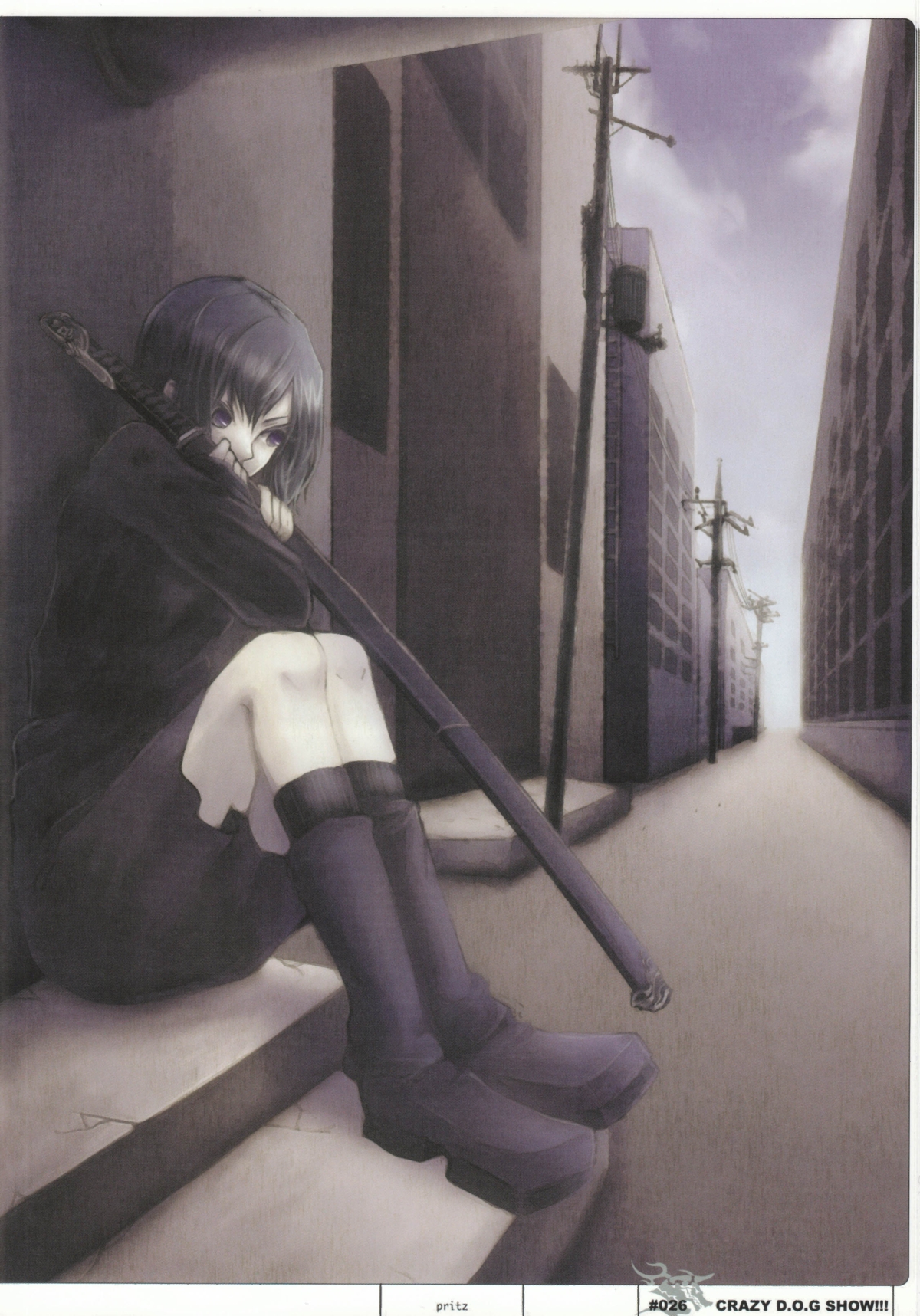 pritz, fuyumine naoto, dogs: bullets & carnage, highres, katana, solo, sword, weapon