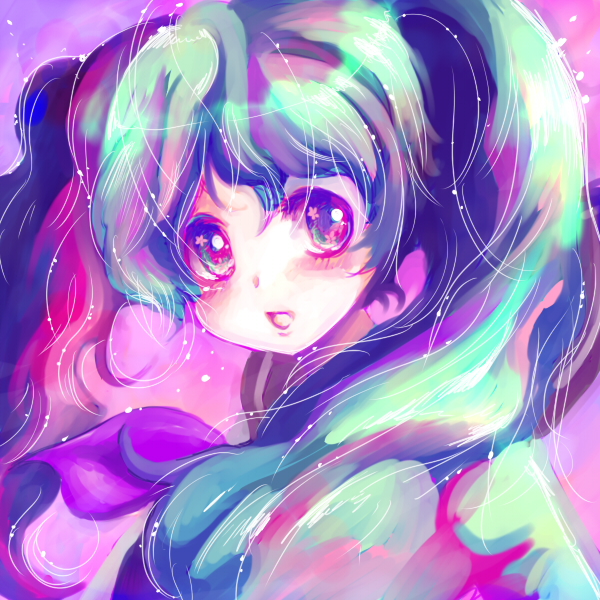 mosho, hatsune miku, vocaloid, blue eyes, blue hair, blush, long hair, solo