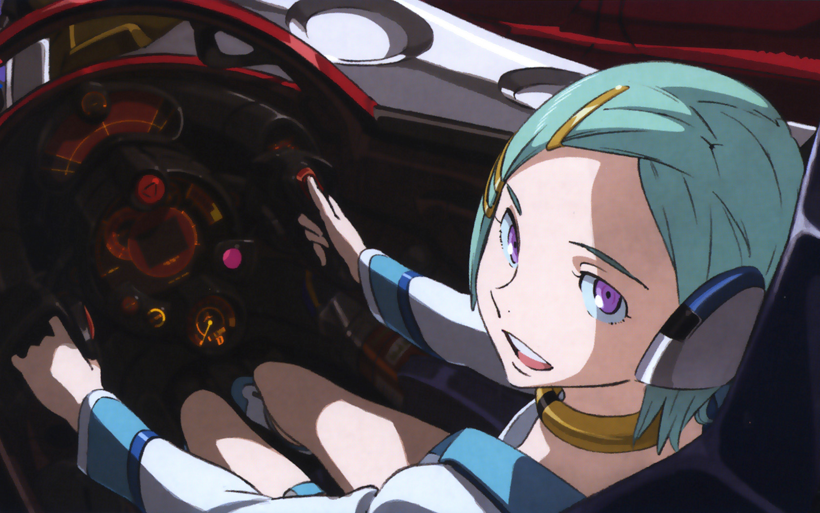 eureka (eureka seven), eureka seven, eureka seven (series), highres, scan, 00s, 1girl, female focus, pilot, solo, thigh strap