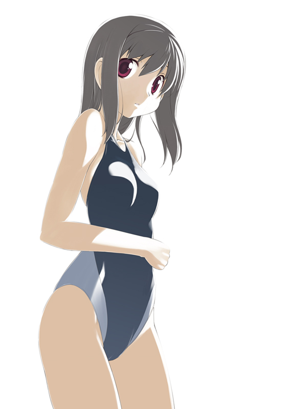 bakutendou, silver hair, bad id, bad pixiv id, 1girl, cameltoe, female focus, leotard, one-piece swimsuit, red eyes, solo, swimsuit