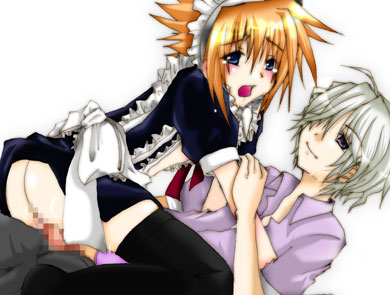 kiryu yoshiya, sakuraba neku, subarashiki kono sekai, lowres, 2boys, anal, androgynous, censored, crossdressing, crossdressing (mtf), maid, male focus, male maid, male penetrated, multiple boys, penis, shota, simple background, trap, yaoi