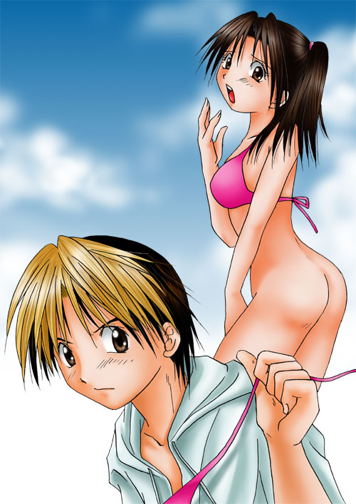 fujisaki akari, shindou hikaru, hikaru no go, tagme, 00s, ass, bikini, bikini top only, bottomless, swimsuit, twintails