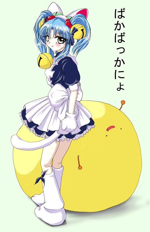 dejiko, hoshino ruri, di gi charat, kidou senkan nadesico, translated, animal ears, blue hair, cat ears, cat tail, cosplay, dejiko (cosplay), solo, tail, thighhighs, twintails, yellow eyes