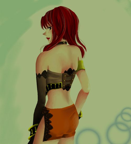 karin koenig, shadow hearts, shadow hearts ii, 1girl, ass, bare shoulders, female focus, red hair, solo