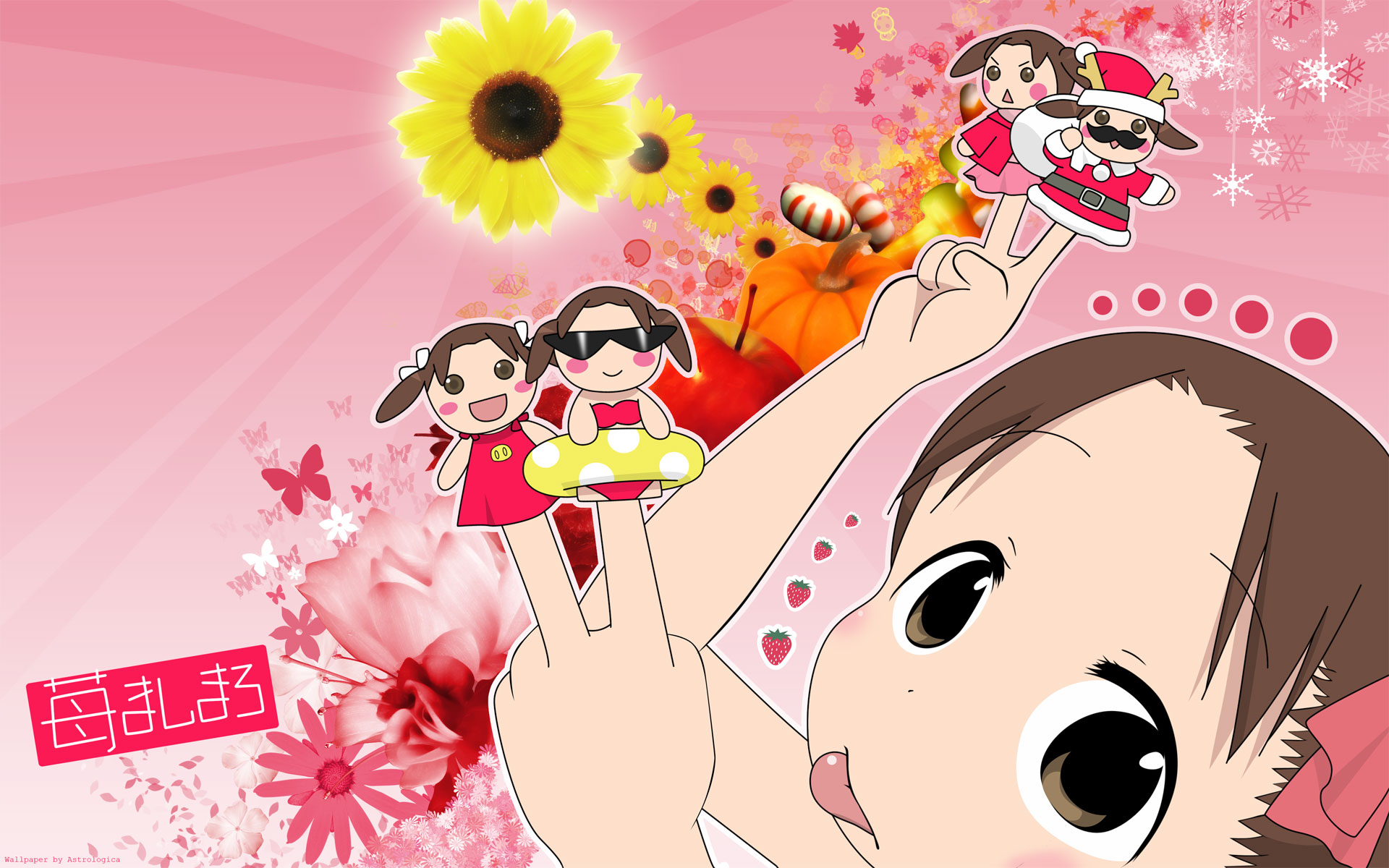 barasui, matsuoka miu, ichigo mashimaro, derivative work, highres, vector trace, :p, child, finger puppet, fingerpuppets, puppet, solo, tongue, tongue out, twintails, watermark