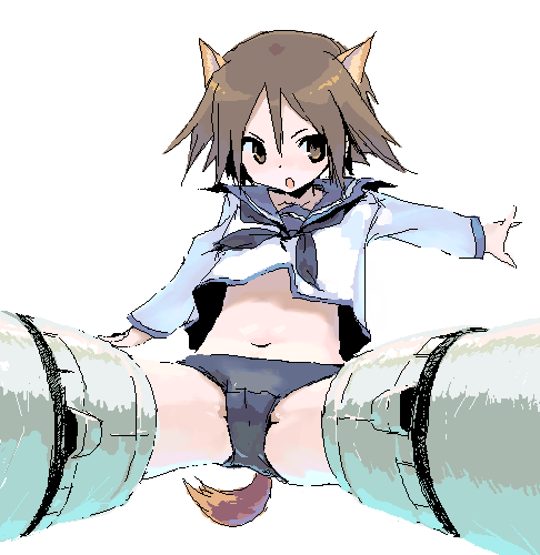 ume (datsuryokugen), miyafuji yoshika, strike witches, world witches series, lowres, 00s, 1girl, buruma, female focus, oekaki, panties, solo, split, striker unit, underwear