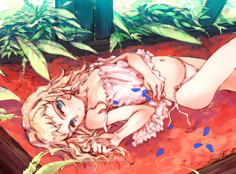 kitano yuusuke, original, untied, 1girl, camisole, female focus, lingerie, lying, navel, panties, side-tie panties, solo, underwear, underwear only