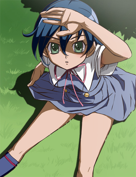 haruyama kazunori, takigawa satsuki, utakata, 00s, 1girl, armpit peek, dress, female focus, kneehighs, panties, school uniform, serafuku, socks, solo, underwear