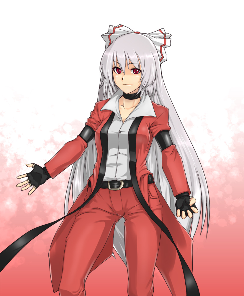 houtengeki, fujiwara no mokou, rugal bernstein, snk, the king of fighters, touhou, 1girl, cosplay, female focus, rugal bernstein (cosplay), solo