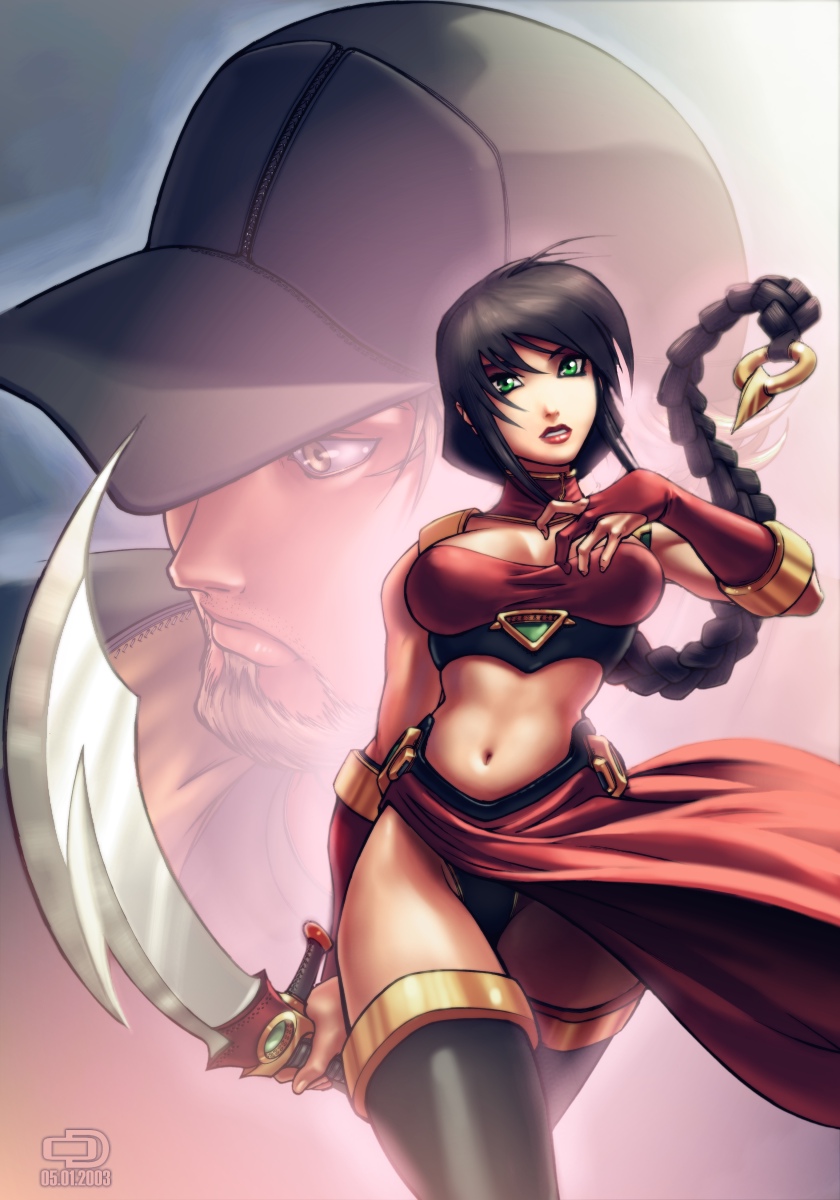 omar dogan, vampi, anarchy studios, highres, 1girl, breasts, female focus, hip focus, large breasts, solo, sword, thighhighs, weapon, wide hips