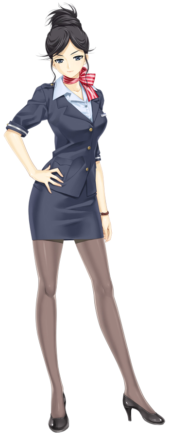 happoubi jin, kakisaki rei, zettai shougeki, 00s, 1girl, female focus, flight attendant, high heels, pantyhose, pencil skirt, scarf, shoes, skirt, solo, travel attendant