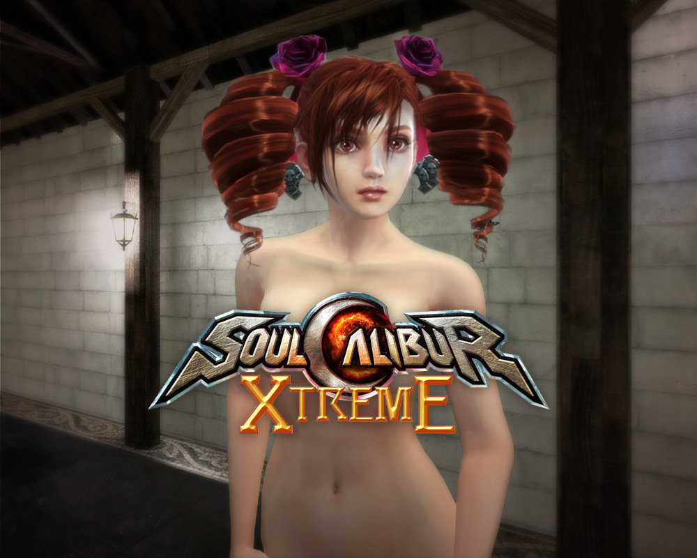 amy sorel, soul calibur, soulcalibur, soulcalibur iv, non-web source, 1girl, 3d, censored, censored by text, convenient censoring, drill hair, earrings, female focus, jewelry, navel, nude, out-of-frame censoring, red eyes, red hair, short twintails, solo, twintails