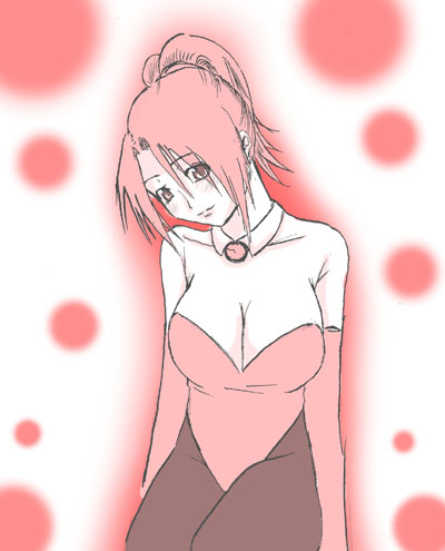 tororu, marsia (arc the lad), arc the lad, arc the lad iii, lowres, 1girl, bare shoulders, blush, breasts, brown eyes, brown pantyhose, cleavage, cowboy shot, detached collar, detached sleeves, female focus, head tilt, high ponytail, large breasts, leotard, limited palette, long sleeves, looking at viewer, pantyhose, ponytail, red hair, short hair, simple background, solo