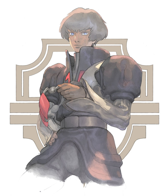 yasuda akira, harry ord, gundam, turn a gundam, 1boy, faux traditional media, male focus, solo