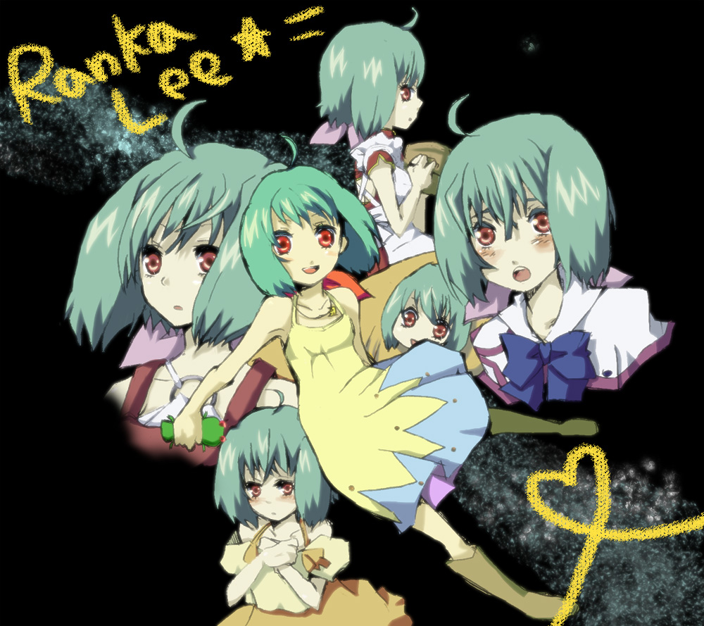 negitave tail, ranka lee, macross, macross frontier, 00s, green hair, heart, short hair, star (symbol)