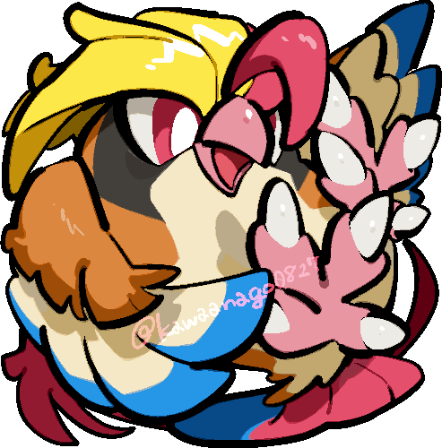kawaanago, mega pidgeot, pidgeot, nintendo, pokemon, commentary request, lowres, animal focus, bird, bright pupils, chibi, chibi only, full body, gen 1 pokemon, mega pokemon, no humans, pokemon (creature), pokemon focus, red eyes, solo, transparent background, twitter username, white pupils