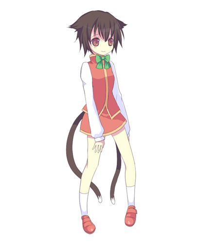 harano, chen, touhou, animated, animated gif, lowres, 1girl, animal ears, cat ears, cat girl, cat tail, ear wiggle, female focus, multiple tails, no headwear, simple background, solo, tail