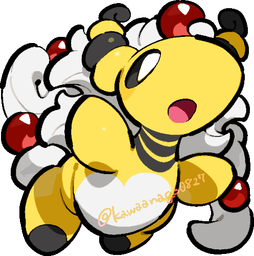 kawaanago, ampharos, mega ampharos, nintendo, pokemon, commentary request, lowres, chibi, chibi only, full body, gen 2 pokemon, long hair, mega pokemon, no humans, open mouth, pokemon (creature), pokemon focus, solo, transparent background, twitter username, white hair