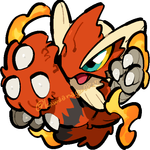 kawaanago, blaziken, mega blaziken, nintendo, pokemon, commentary request, lowres, aqua eyes, chibi, chibi only, claws, colored sclera, fire, full body, gen 3 pokemon, mega pokemon, open mouth, pokemon (creature), pokemon focus, solo, transparent background, twitter username, yellow sclera