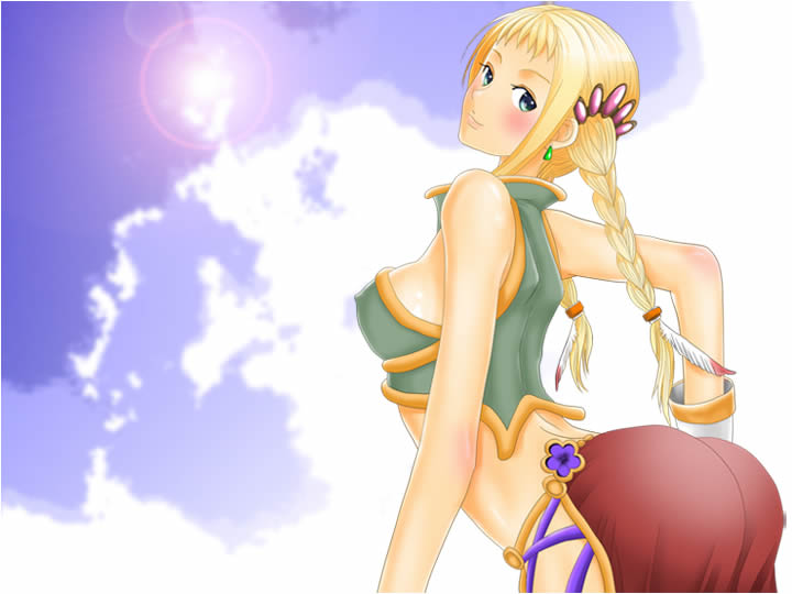 penelo, final fantasy, final fantasy xii, final fantasy xii revenant wings, 00s, 1girl, ass, blonde hair, blue eyes, blush, braid, female focus, solo, twin braids, twintails