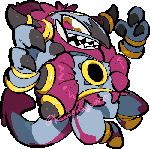 kawaanago, hoopa, hoopa (unbound), nintendo, pokemon, commentary request, lowres, chibi, chibi only, claws, full body, gen 6 pokemon, legendary pokemon, mythical pokemon, open mouth, pink pupils, pokemon (creature), pokemon focus, rayman limbs, sharp teeth, solo, teeth, transparent background, twitter username, yellow eyes