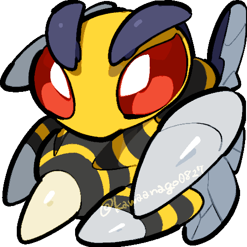 kawaanago, beedrill, mega beedrill, nintendo, pokemon, commentary request, lowres, chibi, chibi only, full body, gen 1 pokemon, insect wings, mega pokemon, no humans, pokemon (creature), pokemon focus, solo, transparent background, twitter username, wings