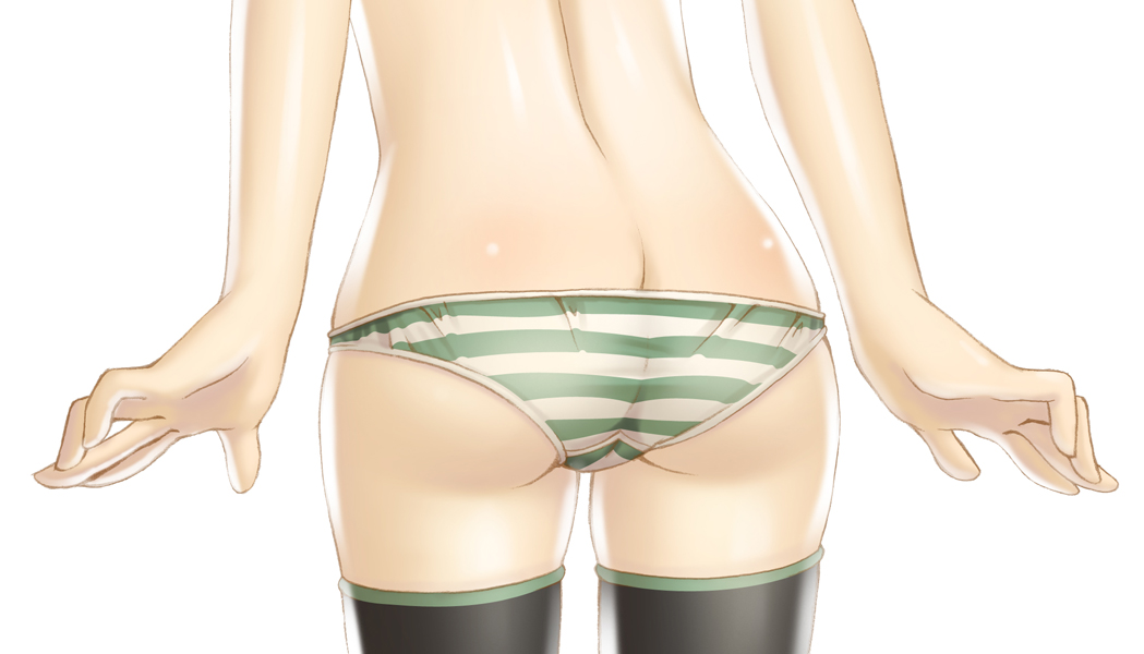 terumii, hatsune miku, vocaloid, bad id, bad pixiv id, 1girl, ass, ass focus, butt crack, close-up, female focus, lowleg, lowleg panties, panties, solo, striped clothes, striped panties, thighhighs, underwear