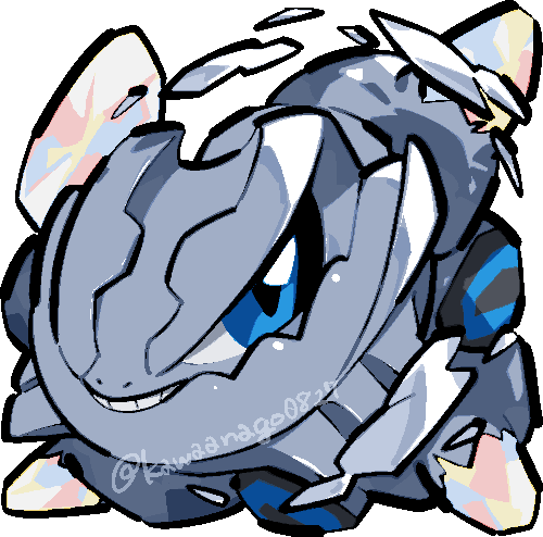 kawaanago, mega steelix, steelix, nintendo, pokemon, commentary request, lowres, blue eyes, chibi, chibi only, crystal, full body, gen 2 pokemon, mega pokemon, no humans, nostrils, pokemon (creature), pokemon focus, solo, teeth, transparent background, twitter username