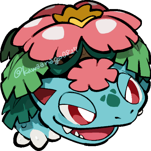 kawaanago, mega venusaur, venusaur, nintendo, pokemon, commentary request, lowres, bright pupils, chibi, chibi only, flower, full body, gen 1 pokemon, leaf, mega pokemon, no humans, nostrils, open mouth, pink flower, plant, pokemon (creature), pokemon focus, red eyes, sharp teeth, solo, teeth, transparent background, twitter username, vines, white pupils