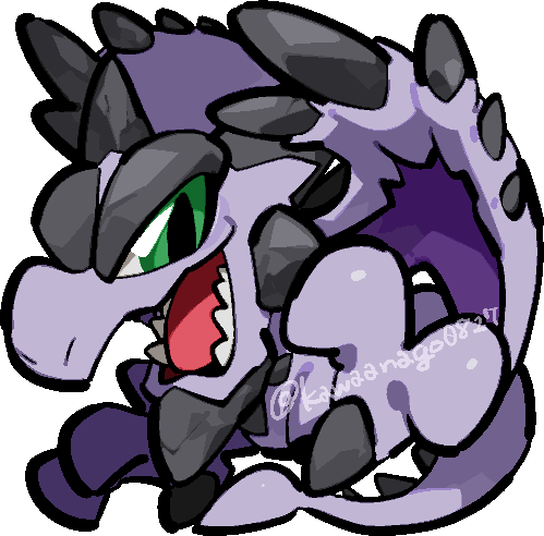 kawaanago, aerodactyl, mega aerodactyl, nintendo, pokemon, commentary request, lowres, animal focus, chibi, chibi only, full body, gen 1 pokemon, lower teeth only, mega pokemon, no humans, open mouth, pokemon (creature), pokemon focus, sharp teeth, solo, spikes, teeth, transparent background, twitter username