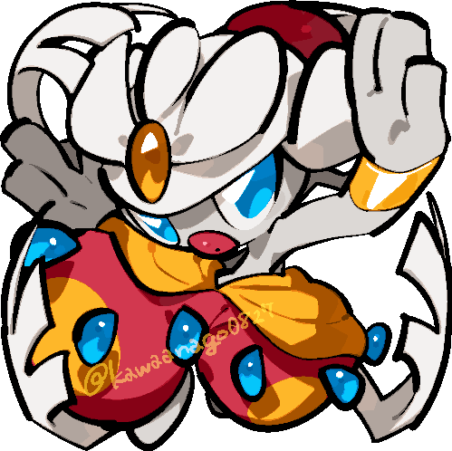 kawaanago, medicham, mega medicham, nintendo, pokemon, commentary request, lowres, blue eyes, chibi, chibi only, closed mouth, dot mouth, full body, gen 3 pokemon, lips, mega pokemon, pokemon (creature), pokemon focus, solo, transparent background, twitter username