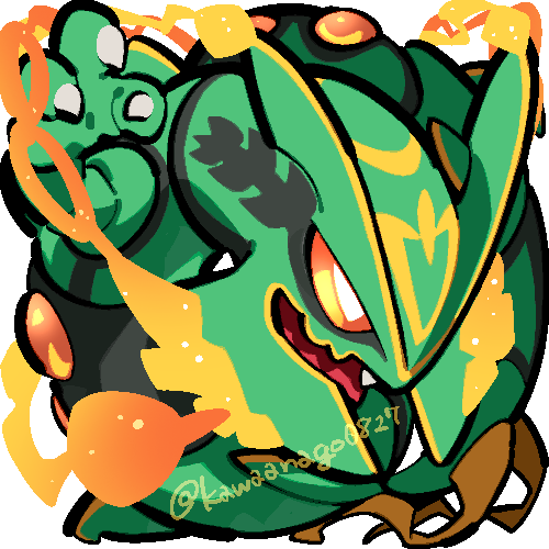 kawaanago, mega rayquaza, rayquaza, nintendo, pokemon, commentary request, lowres, chibi, chibi only, claws, full body, gen 3 pokemon, legendary pokemon, mega pokemon, no humans, open mouth, pokemon (creature), pokemon focus, solo, transparent background, twitter username